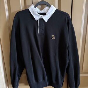 OVO Black Men's Collared Rugby Sweater with Embroidered Owl Logo